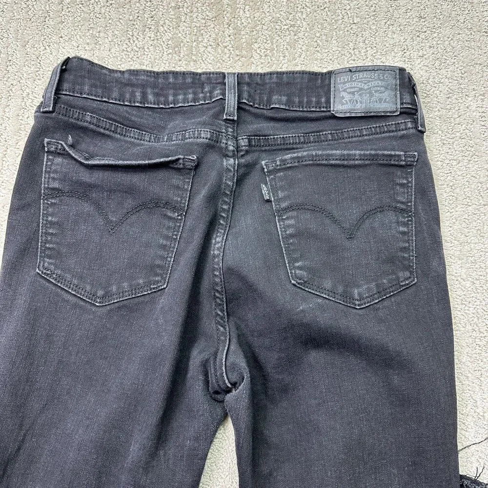 Levis 711 Jeans Women Black Distressed Skinny Slim Mid-Rise Denim Pants Size 30 - Picture 9 of 12